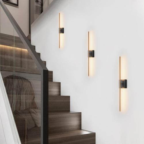 BRASS Modern Light Fixture Set of Two 27.8x4.3x3.4in Black and Brass Gold Sconces 1200Lm LED Wall Lights for Bathroom, Living Room, Corridor