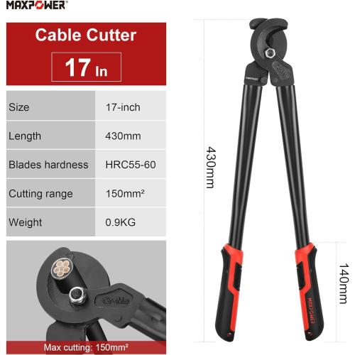 MAXPOWER Cable Cutters, 17-Inch Heavy Duty Cable Cutter for Cutting Aluminum, Copper, and Communications Cable Up to 150mm²
