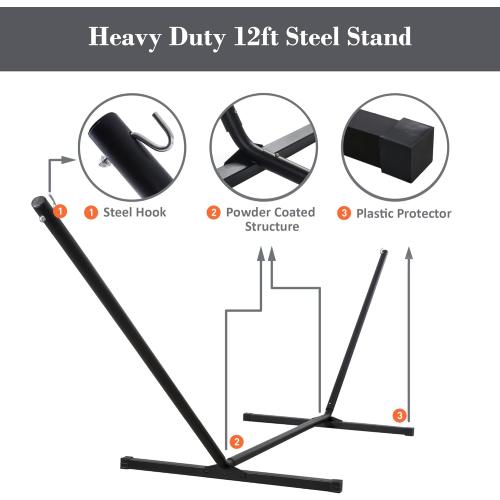 SUNCREAT Double Portable Hammock with Stand, 2 Person Hammock with Curved Spreader Bar, Balance Ropes Included, Dark Gray