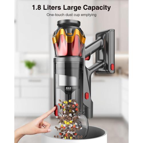 Cordless Vacuum Cleaner, 650W/55KPa 70Mins Vacuum Cleaners for Home, Self-Standing Stick Vacuum with Anti-Tangle Brush & OLED Touch Screen, Vacuum Cleaner for Hardwood Floors,Carpet,Pet Hair,Car (Red)