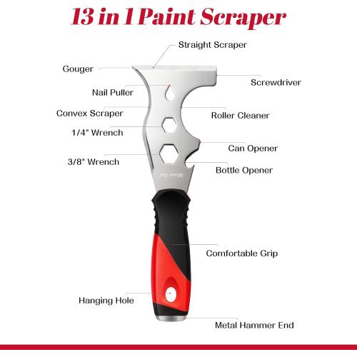 Mister Rui Metal Putty Knife, Paint Scraper Tool 13 in 1 Paint Scraper