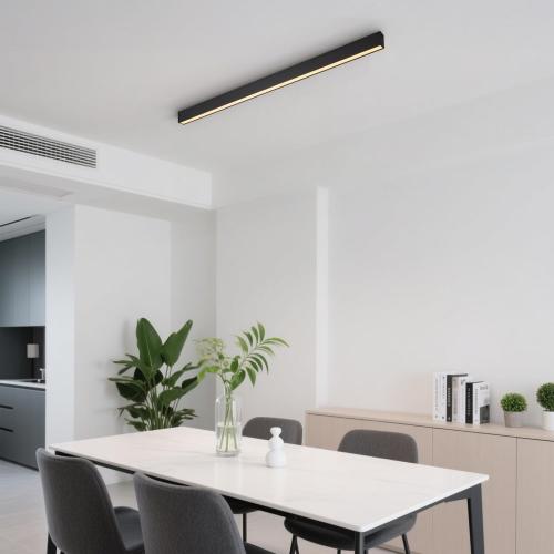 Black ceiling light LED, modern and simple, long strip ceiling surface installation, suitable for living room, bedroom, corridor and kitchen, remote control to switch color and brightness, 23.6 inches