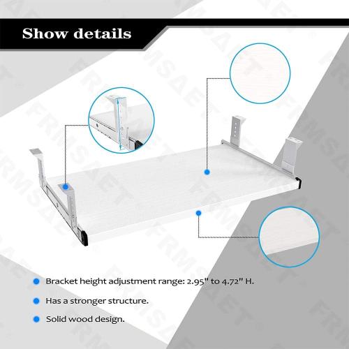 White 24 FRMSAET Furniture Accessories Office Product Suits Hardware 20/24/30 inches Keyboard Drawer Tray Wood Holder Under Desk Adjustable Height Platform(24 inches,White)
