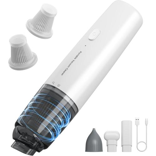 Handheld Vacuum Cordless, Car Vacuum Cleaner Portable with HEPA Filter, 2 Suction Modes, Mini Hand Held Vacuum Rechargeable for Car, Home, Pet Hair, Office, Desk, Keyboards (White)