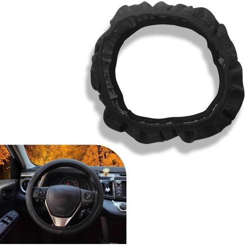 Car Steering Wheel Cover, Microfiber Leather Steering Wheel Cover，Anti-Slip Breathable Steering Wheel Protector，15 inch Universal for SUV, Truck, Van (Black)