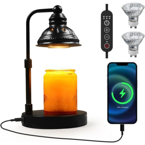 LIDORE Candle Lamp, Candle Warmer Lamp with Timer (Black, USB Charger)