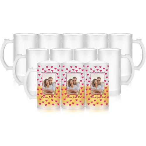 Mifoci 12 Pcs Sublimation Blank Beer Mugs Personalized Tazas Para Present 16 oz Frosted Beer Glass Cups Can Add Photo Text or Images on Gift for Husband Dad Men Valentine's Day Wedding Oktoberfest