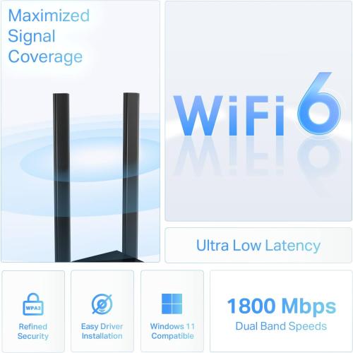 TP-Link WiFi 6 USB Adapter for Desktop PC - (Archer TX20U Plus) AX1800 Wireless Network Adapter with 2.4GHz, 5GHz, High Gain Dual Band 5dBi Antenna, WPA3, Supports Windows 11/10