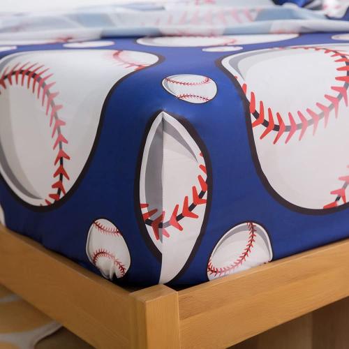ADASMILE A & S Baseball Sheets Medium for Boys Kids Sports Sheet for Teens Baseball Bedding Set 3D Blue Ball Game Printed Bed Sheet with Pillowcase Soft Microfiber All Season Room Decor