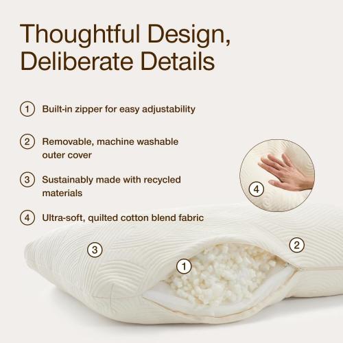 Coop Home Goods Adjustable Latex Crescent Pillow King, Talalay Latex & Microfiber Fill, Ergonomic Shape, Naturally Cooling, Eco-Friendly, Medium Firm for Back and Side Sleepers, GREENGUARD Gold
