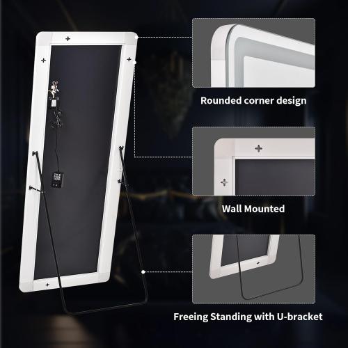 56x21 Large LED Full Length Mirror with Dimmable Lights | Light Up Floor Body Mirror with Lights-3 Color Modes,Standing Leaning Wall Mounted for Bedroom,Dressing Room