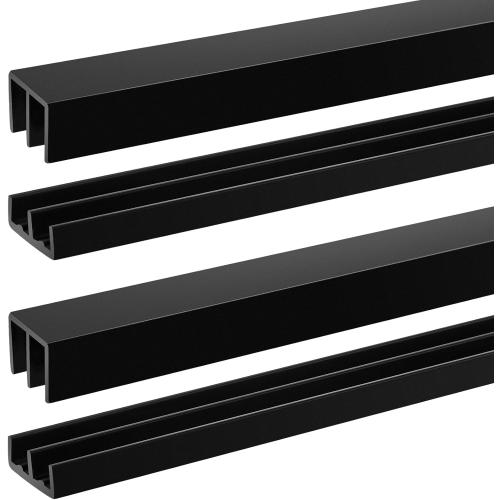 Landical 2 Sets Plastic Sliding Door Track Set for Cabinet Double Rails Panel Kit, 1/4 Thick Panels Glass Door Hardware System Window Track Quick Installation(4ft,Black)
