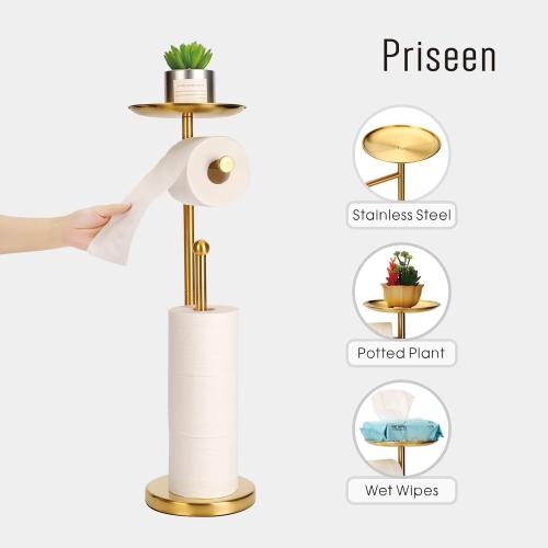 Toilet Paper Holder Stand with Phone  (Gold)