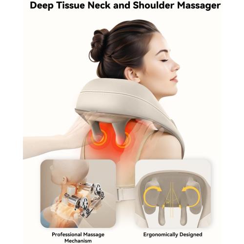 Snailax Cordless Neck Massager with Heat, Kneading Neck and Shoulder Massager Deep Tissue, Shiatsu Back Pillow, 2 Heating Levels,Gifts for Mom Dad