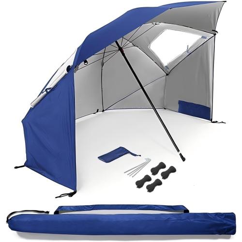 MOKO Beach Shelter Umbrella Premiere UPF 50  Umbrella Shelter for Sun and Rain Protection for Camping, Beach and Sports Events (8.5Foot-Blue)