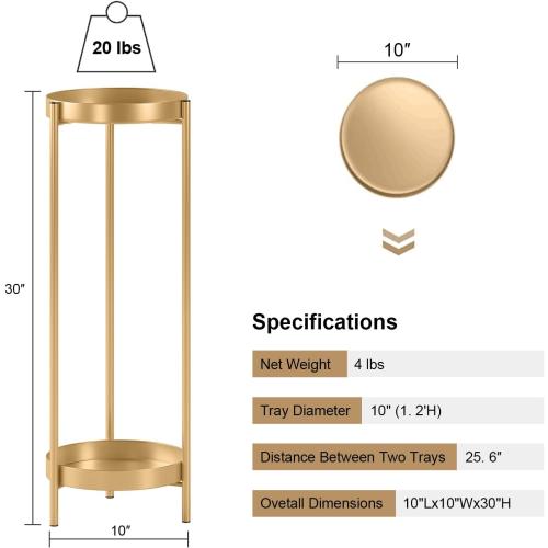 Set of 2 Size 2 Tier Color Gold  Metal Flower Plants Holder with 2 Removable Display for Indoor or Outdoor,Pot Plant Planter Display (Gold 2P)