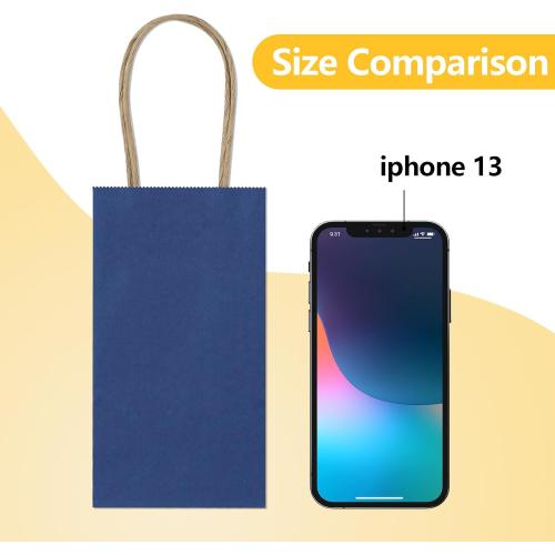 BagDream 100Pack 3.5x2.4x6.7 Inches Small-Kraft-Paper-Gift-Bags with Handles Bulk-Mini-Party-Favor-Gift-Bags Recyclable Tiny Navy Blue Paper Sacks for Samples, Candy