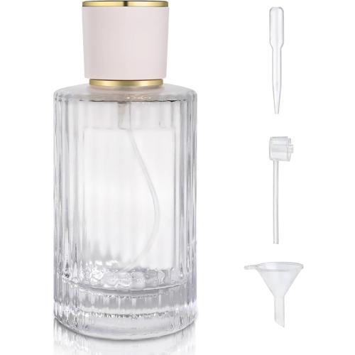 100ml/3.4 Oz Glass Spray Bottle Perfume Atomizer,Refillable Perfume Spray Bottle Perfume Bottles Empty with 3 Kinds of Perfume Dispenser (Round 100ml)