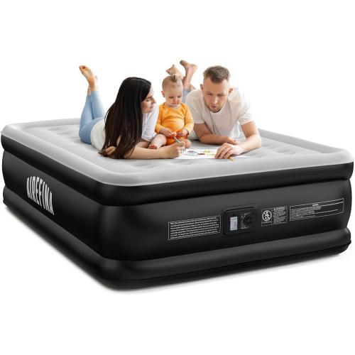 Airefina Air Mattress Queen with Built in Pump, 18 Raised Comfort Blow Up Mattress with Carrying Bag, Portable Inflatable Mattress for Guest Home, Air Bed Colchones Inflables 750 Lbs Max, 80*60*18 in