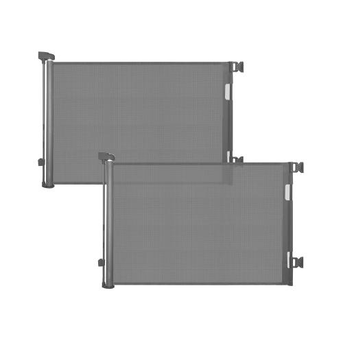 (2 Pack) Retractable Baby Gate for Doorways and Stairs, Mesh Safety Gate for Pet, Indoor & Outdoor Use, One-Hand Operation, Easy Installation, 33.6 Tall, Expands to 55 Wide（Grey,33.6x55