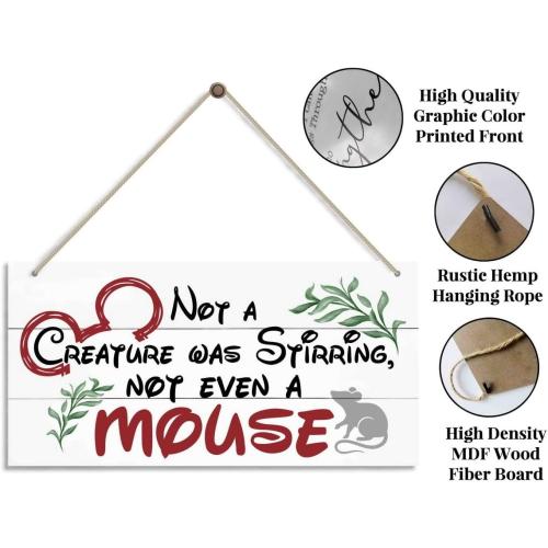 Christmas Door Sign Decor, Not a Creature was Stirring, not Even a Mouse, Winter Seasonal Christmas Wall Art Hanging Wooden Sign Merry Xmas Holiday Decorations for Home Outside Indoor