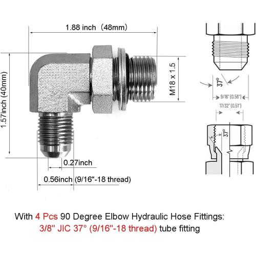 2x18 Hydraulic Cylinder 3 Ton Double Acting Welded Hydraulic Cylinder 2 Bore x 18 Stroke with 3/8 JIC 37°(9/16-18 Thread) Hydraulic End Connectors Maximum Thrust Force 6613lbs