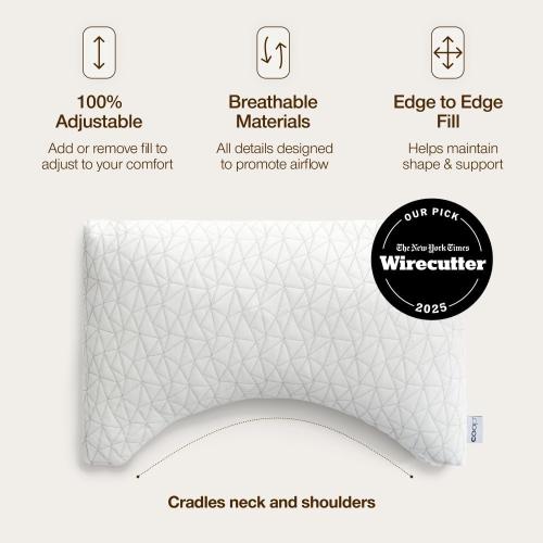 Coop Home Goods Original Crescent Adjustable Pillow, Queen Bed Pillows for Shoulder, Neck & Head Support, Crescent Foam Pillows - Medium Firm for Back & Side Sleeper, CertiPUR-US/GREENGUARD Gold