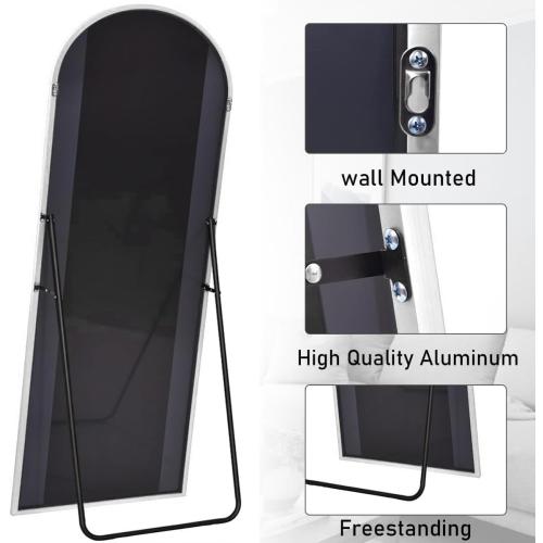 Arched Floor Mirror, 58 x 18 Full Length Mirror Wall Mirrors Hanging or Leaning Arched-Top Full Body Mirrors with Stand for Bedroom, Dressing Room, White