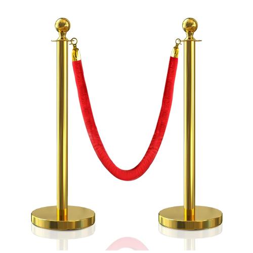 2Pcs Gold Stanchion Post Queue Velvet Ropes and Posts with Soild Base and 1pcs 5 Ft Red Velvet Ropes Carpet Ropes Posts Stanchion Set Crowd Control Barriers for Party Supplies