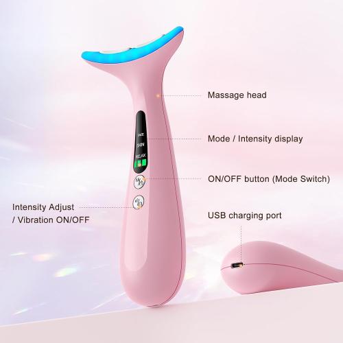 Color Pink Facial and Neck Massager for Face, Neck - Skin Lifting & Firming - Wrinkle & Dark Circle Reducer - at Home Skin Care Face Sculpting Tool and Neck Massager-Pink