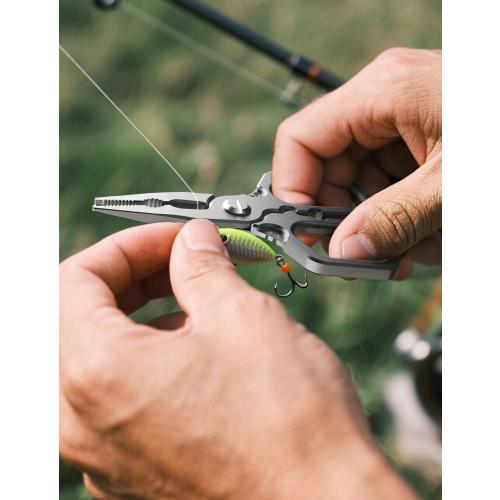 HOOK-EZE Titanium Fishing Pliers, 4.1 Saltwater Resistant Fishing Scissors,Tungsten Cutters, Knot Tying Tool with Lanyard, Split Ring Hook Remover, Gifts for Men
