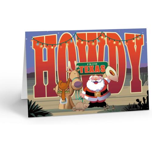 Stonehouse Collection | Texas Howdy! Christmas Cards | Western 18 Cards and Envelopes (Howdy Santa)