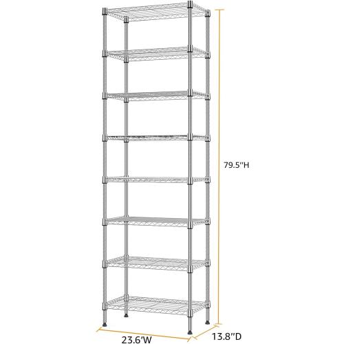 M MZG 8 Tier 2000 lbs Storage Rack Metal Wire Shelving Unit, Storage Standing Shelf Organizer for Laundry Bathroom Kitchen Pantry Closet Garage Utility Room, Chrome 13.8 D x 23.6 W x 79.5 H