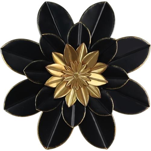 hogardeck Metal Flower Wall Decor, 16 Black & Gold Floral Metal Wall Art for Indoor Outdoor, Boho Modern Wall Decor for Bathroom, Living Room, Kitchen, Bedroom, Porch, Garden, Yard