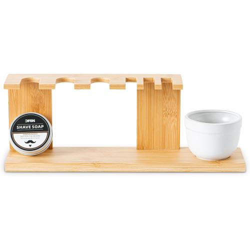 Bamboo Razor And Brush Stand With Shaving Bowl And Shaving Soap Elegant Shaving Brush Stand Premium Shaving Stand Safety Razor Shave Kit Mens Shaving Kit For Men