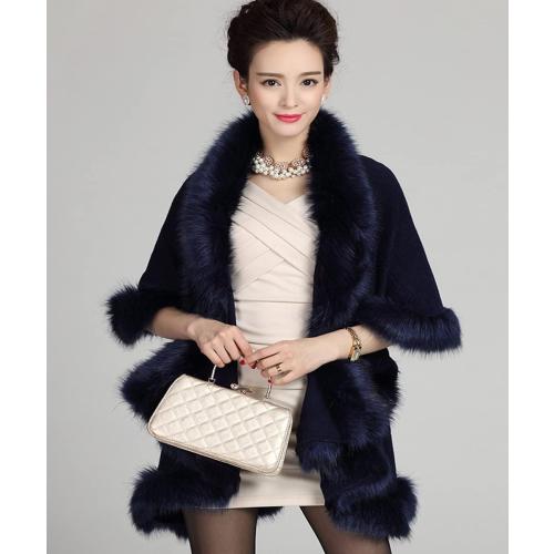 Helan Women's Faux Fox Fur Warm Luxury Cape Cloak Coat Fur Wrap Bridal Stoles Wedding Fur Shawl with Floral