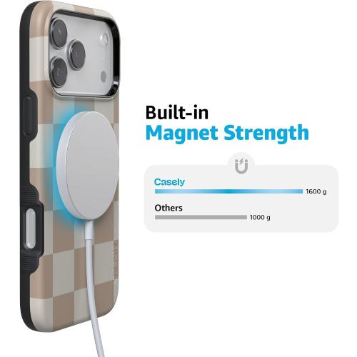Casely iPhone 17 Pro Max Case | Fit Check | Neutral Checkerboard | Bold Protective Design | Compatible with MagSafe