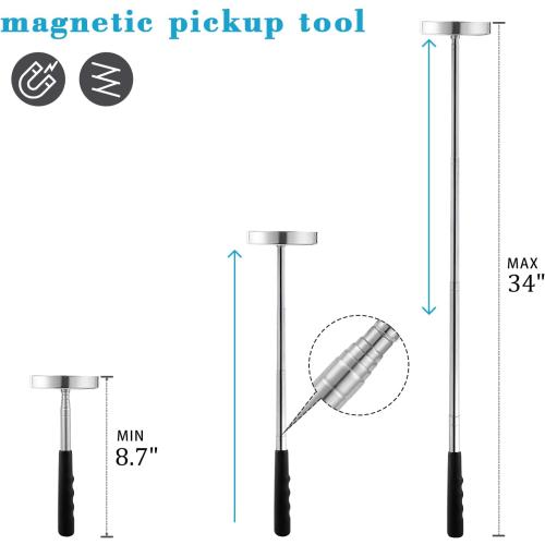 Silver 8.6-33 Telescoping Magnetic Sweeper Pickup Tool, Screws Parts Finder with 35LB Pull Capacity, Retractable 8.6 to 33 with Strong Magnet, Pick up Nails, Screws, and Metal Parts