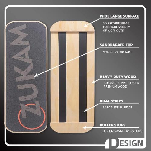 Wooden Balance Board Trainer, Wooden Balancing Board with Workout Guide to Exercise and Build Core Stability, Wobble Board for Skateboard, Hockey, Snowboard & Surf Training