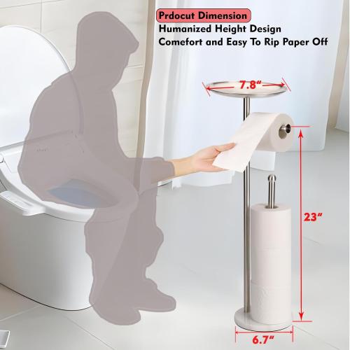 Noonext Toilet Paper Holder Stand with Shelf, Freestanding Toilet Paper Holder, Heavy Marble Base No Tipping Over (Brushed Nickel)