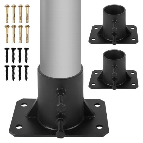 4PCS Chain Link Fence Post Base 2 1/2 Floor Flange, Round Posts Base Bracket Floor Flange for Holding Fence Deck Railing Mailbox Flag Round Posts with Screws, Black
