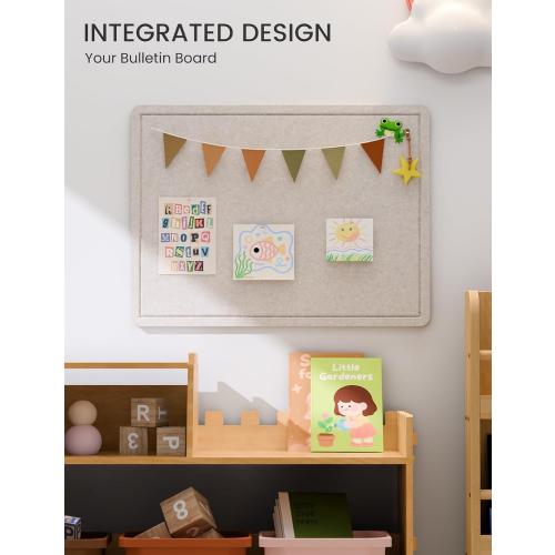 Fluxynara Bulletin Board, 23.6 x 17.5 Cork Board Alternative with 12 Safe Removable Adhesive Tabs, Foldable Felt Pin Board for Home Office, Classroom, Bedroom,Entryway for Walls—Oatmeal
