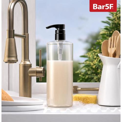 Bar5F Empty Pump Bottles 32 oz. (1-Liter) BPA-Free Crystal-Clear USA 2-Pack | Large Refillable Containers for Shampoo, Conditioner, Body Wash, Lotion, Gel, Laundry Detergent, Hand Soap