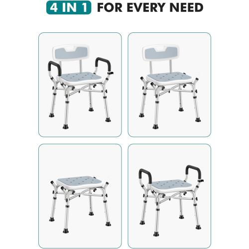 VFAUOSIT Shower Chair for Elderly and Disabled, 550 lbs Shower Chair for Inside Shower with Arms and Back, FSA/HSA 6-Height Shower Seats for Adults with Shower Bag, Bath Chairs for Seniors Inside Tub