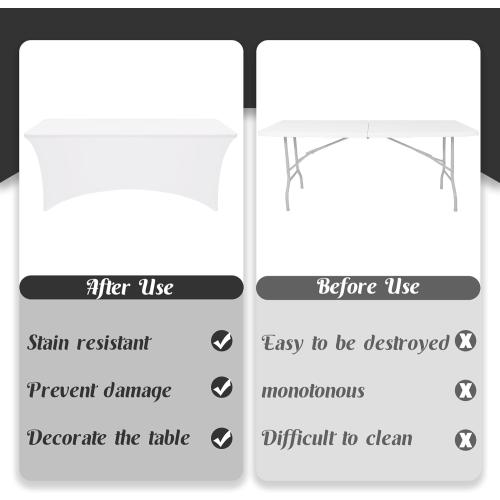 HAISIWLKJ 3 Pack Table Cloth 8ft White Tablecloths for Rectangle Folding Table Spandex Fitted Stretch Cover Wrinkle Resistant Washable Protector for Party, Wedding, Banquet, Festival.