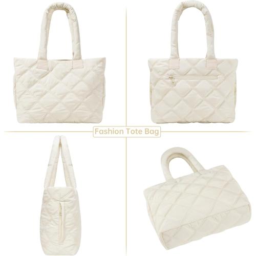 Puffer Tote Bag for Women, Quilted Bag with Zipper, Small Tote HandBags for Work, Travel