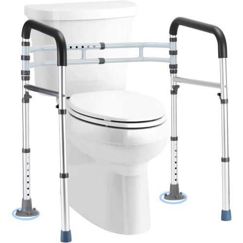Toilet Safety Rails (300 LB) – Adjustable, Foldable Toilet Handle Frame for Elderly & Disabled Adults, Supports All Toilet Types