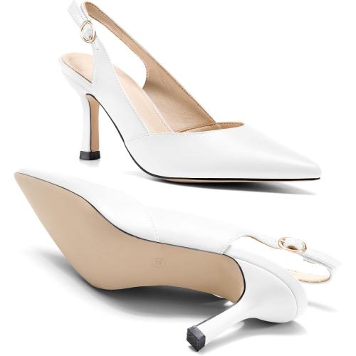 Size 8.5 Color White Rilista Women's Slingback Kitten Heels Closed Pointed Toe Wedding Party Dress Pumps Shoes