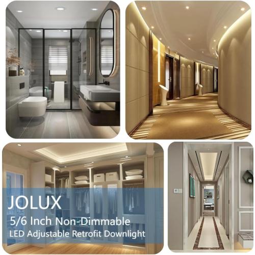 Jolux 5/6 Non-Dimmable LED Adjustable Retrofit Downlight,E26 Medium Screw Base,12W=75W, 5000K (Daylight),920 Lumens,Damp Rated Recessed Lighting,Simple Installation Can Lights,ETL, 6-Pack,Bevel Trim