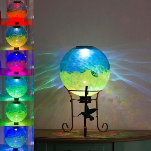 10 Diameter Solar Color-Changing Gazing Ball with 8.5 Hummingbird Metal Stand Indoor Outdoor Glass Globe Sphere Yard Ornament Solar Gazing Balls for Garden,Lawn,Patio,Porch,Gift for Women